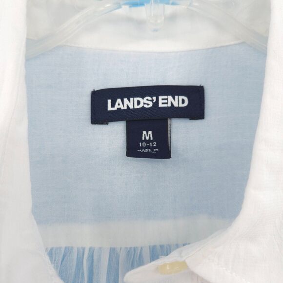 Lands' End Button Front Swim Cover-Up Shirt Size M white crochet trim beach - Picture 3 of 9